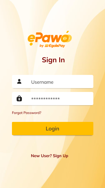 Epawo by EgolePay sign-in screen