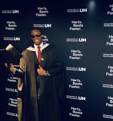 Timilehin Oguntade graduating from the University of Hertfordshire